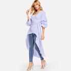Shein High Low Hem Self Belted Striped Top