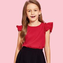 Shein Girls Solid Ruffle Trim Top