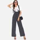 Shein Adjustable Strap Button Up Plaid Jumpsuit