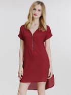 Shein Wine Red Fringe V Neck Zipper Loose Dress