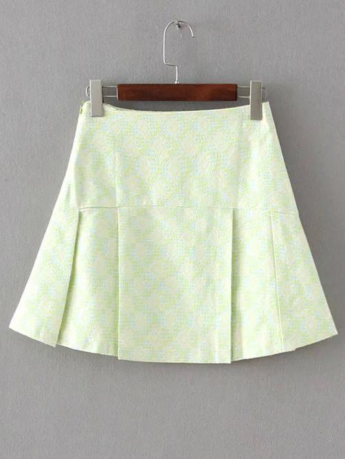 Shein Yellow Blue Pleated Flare Skirt