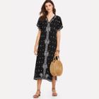 Shein Split Side Graphic Embroidered Longline Dress