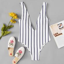 Shein V-plunge Striped Swimsuit