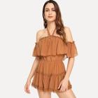 Shein Halterneck Flounce Trim Tiered Romper