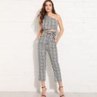 Shein Glen Plaid One Shoulder Knot Top With Pants