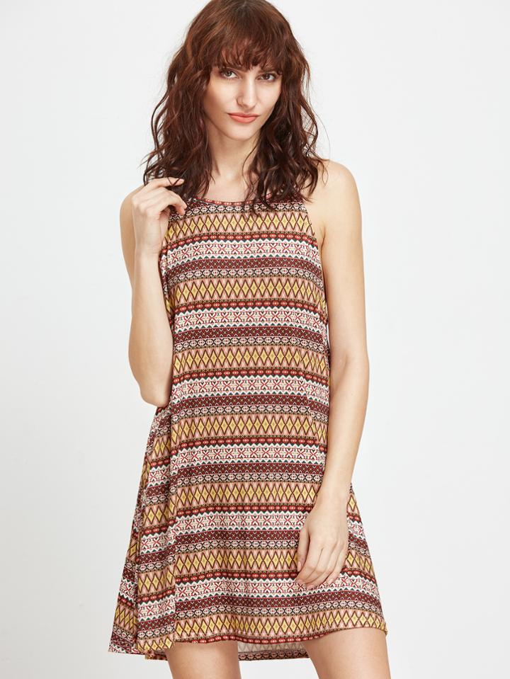 Shein Multicolor Tribal Print Low Side Cami Dress