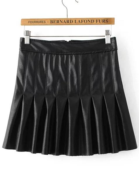 Shein Black Pleated Back Zipper Faux Leather Skirt