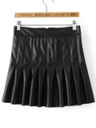 Shein Black Pleated Back Zipper Faux Leather Skirt