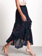 Shein Navy Floral Ruffle Asymmetrical Skirt