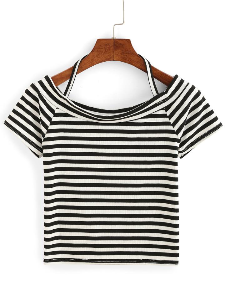 Shein Striped Halter Neck Crop T-shirt