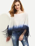 Shein Ombre Crochet Fringe Trim Tie Back Blouse