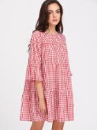 Shein 3/4 Sleeve Tiered Gingham Tent Dress