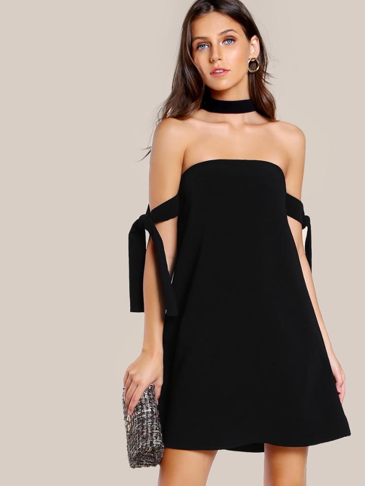 Shein Tie Sleeve Choker Dress