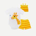 Shein Boys Giraffe Print Romper And Striped Shorts With Nightcap