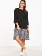 Shein Black 3/4 Sleeve Gingham Ruffle Trim Dress