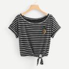 Shein Sequin Pineapple Detail Striped T-shirt