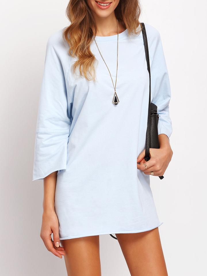 Shein Blue Round Neck Loose Tee Dress