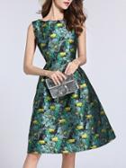 Shein Birds Jacquard A-line Dress
