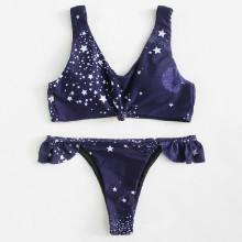 Shein Galaxy Print Knot Front Bikini Set