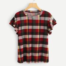 Shein Flutter Sleeve Plaid Top