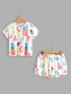 Shein Fruits Print Top And Dolphin Shorts Pajama Set