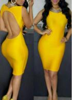Rosewe Open Back Sleeveless Yellow Bodycon Dress
