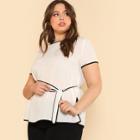 Shein Plus Contrast Binding Split Side Belted Top