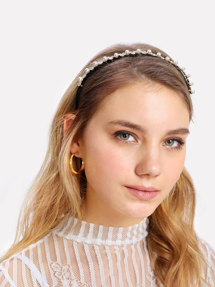 Shein Faux Pearl & Rhinestone Headband