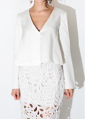 Rosewe White Long Sleeve V Neck Blouse