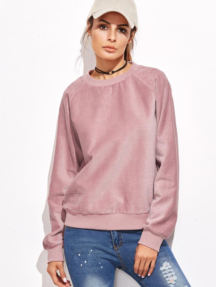 Shein Pink Raglan Sleeve Cord Sweatshirt