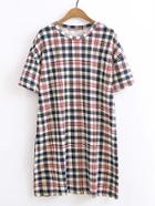 Shein Short Sleeve Plaid Tunic Dress