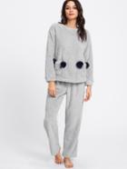 Shein Animal Pocket Front Fleece Top & Pants Pj Set