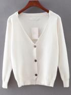 Shein White V Neck Single Breasted Sweater