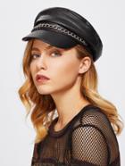 Shein Chain Decorated Pu Fiddler Flat Cap