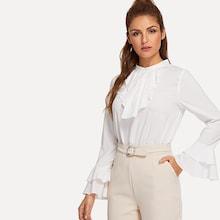Shein Ruffle Detail Bell Sleeve Mock Neck Top