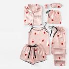 Shein 7pcs Strawberry Print Cami Pajama Set With Shirt