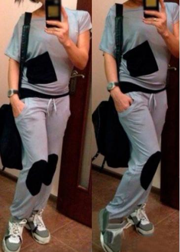 Rosewe Drawstring Waist Grey Top And Pants