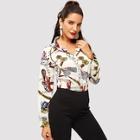Shein Single Breasted Chain Print Blouse