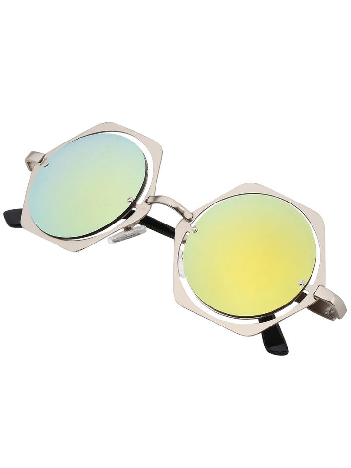 Shein Golden Cutout Hexagon Frame Round Sunglasses