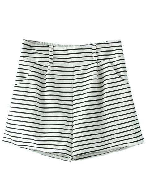 Shein Black White Stripe Pockets High Waist Shorts