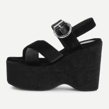 Shein Criss Cross Velvet Platform Wedges