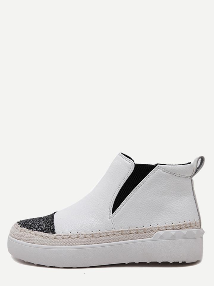 Shein White Pu Cap Toe Slip On Espadrille Booties