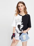 Shein Drop Shoulder Staggered Contrast Graphic Tee