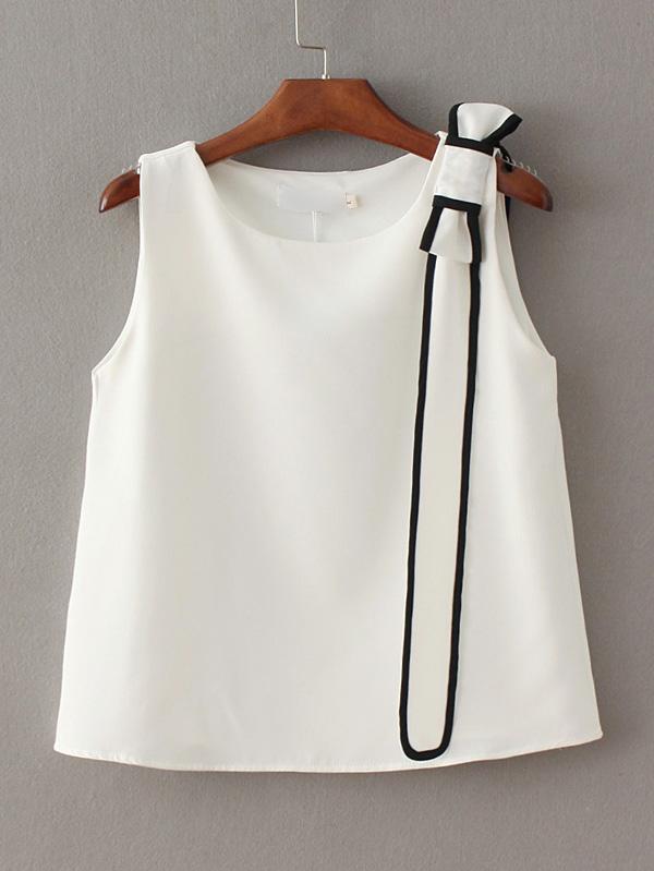 Shein White Bow Embellished Tank Top