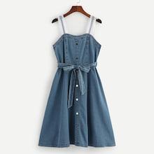 Shein Self-tie Denim Pinafore Dress
