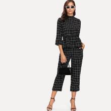 Shein Window Pane Plaid Ruffle Hem Top & Pants