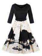 Shein V-neckline Ink Painting Print Combo Dress