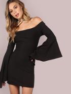 Shein Black Oversized Bell Sleeve Off The Shoulder Bodycon Dress