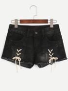 Shein Black Lace-up Raw Hem Denim Shorts