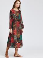 Shein Retro Print Shift Midi Dress
